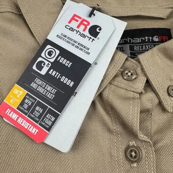 NWT Carhartt FR Shirt Women's XXL(20) Relaxed Fit Long Sleeve Twill Beige CAT2 - Picture 7 of 12